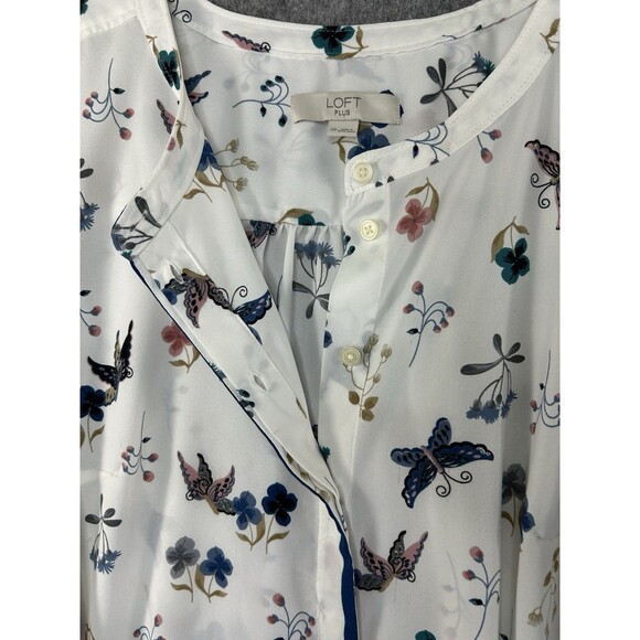 LOFT White Floral Top Flowy Sheer Button Up Blouse Size 20 Long Sleeve Tunic - Picture 5 of 13